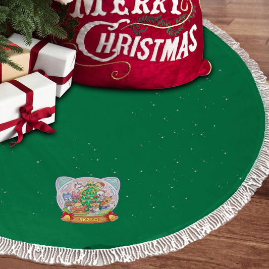 Stray Kids Skzoo Holliday Globe Green Holiday Tree Skirt – Plush Christmas Tree Skirt - Soft, Cozy & Festive Decor - Beyond The Shoppe