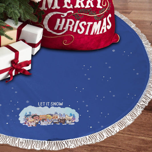 Stray Kids Skzoo Let It Snow Blue Holiday Tree Skirt – Plush Christmas Tree Skirt - Soft, Cozy & Festive Decor - Beyond The Shoppe