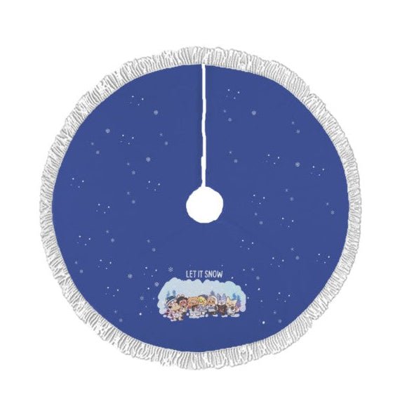Stray Kids Skzoo Let It Snow Blue Holiday Tree Skirt – Plush Christmas Tree Skirt - Soft, Cozy & Festive Decor - Beyond The Shoppe