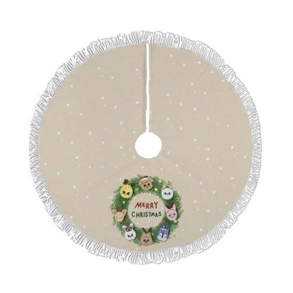 Stray Kids Skzoo Merry Christmas Wreath Beige Holiday Tree Skirt – Plush Christmas Tree Skirt - Soft, Cozy & Festive Decor - Beyond The Shoppe