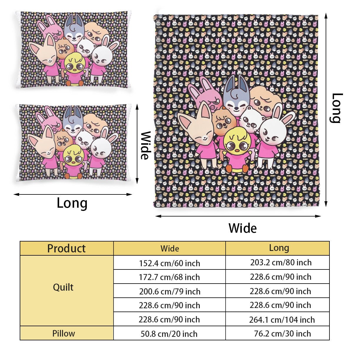 Stray Kids Skzoo Quilt Cover Three - Piece Set - Quilt cover & 2 Pillowcases! Duvet / Comforter Cover and pillowcase set - Beyond The Shoppe