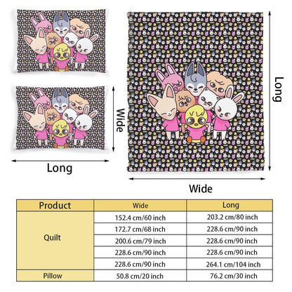 Stray Kids Skzoo Quilt Cover Three - Piece Set - Quilt cover & 2 Pillowcases! Duvet / Comforter Cover and pillowcase set - Beyond The Shoppe