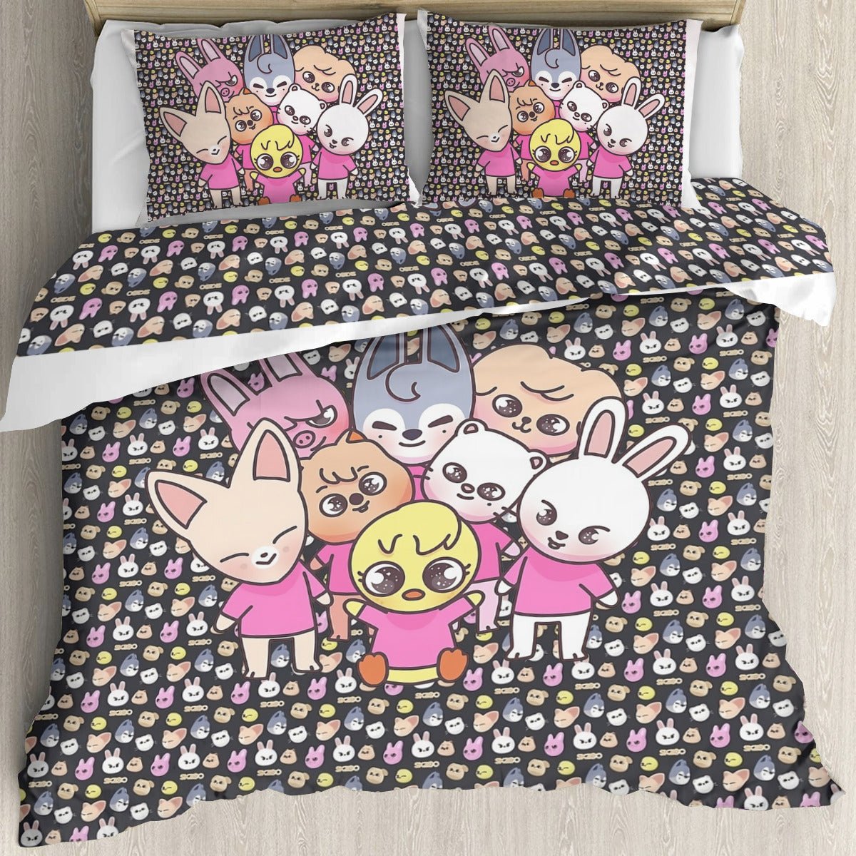 Stray Kids Skzoo Quilt Cover Three - Piece Set - Quilt cover & 2 Pillowcases! Duvet / Comforter Cover and pillowcase set - Beyond The Shoppe