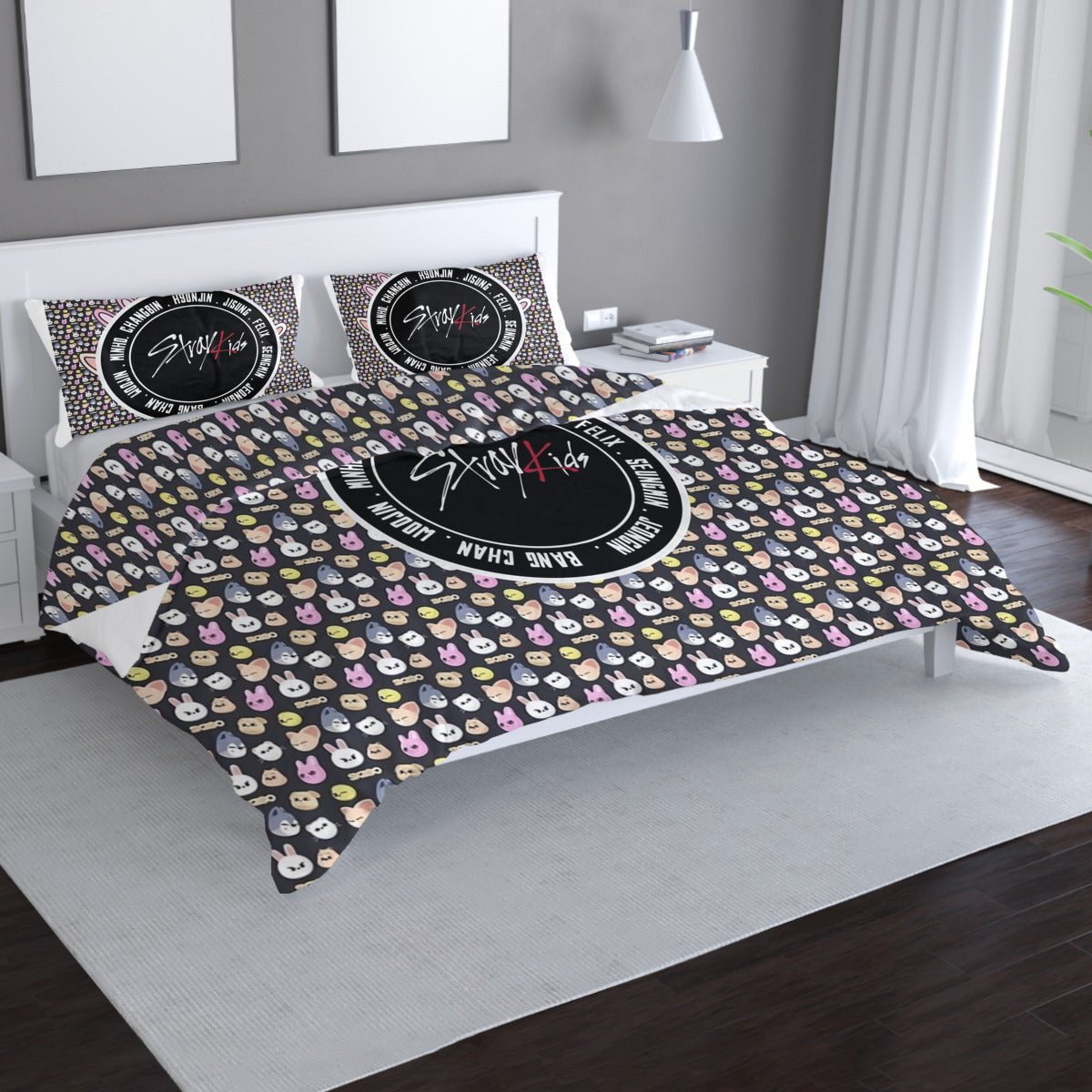 Stray Kids Skzoo Quilt Cover Three - Piece Set - Quilt cover and 2 Pillowcases - bedroom decor! Comforter cover / duvet and pillow set - Beyond The Shoppe