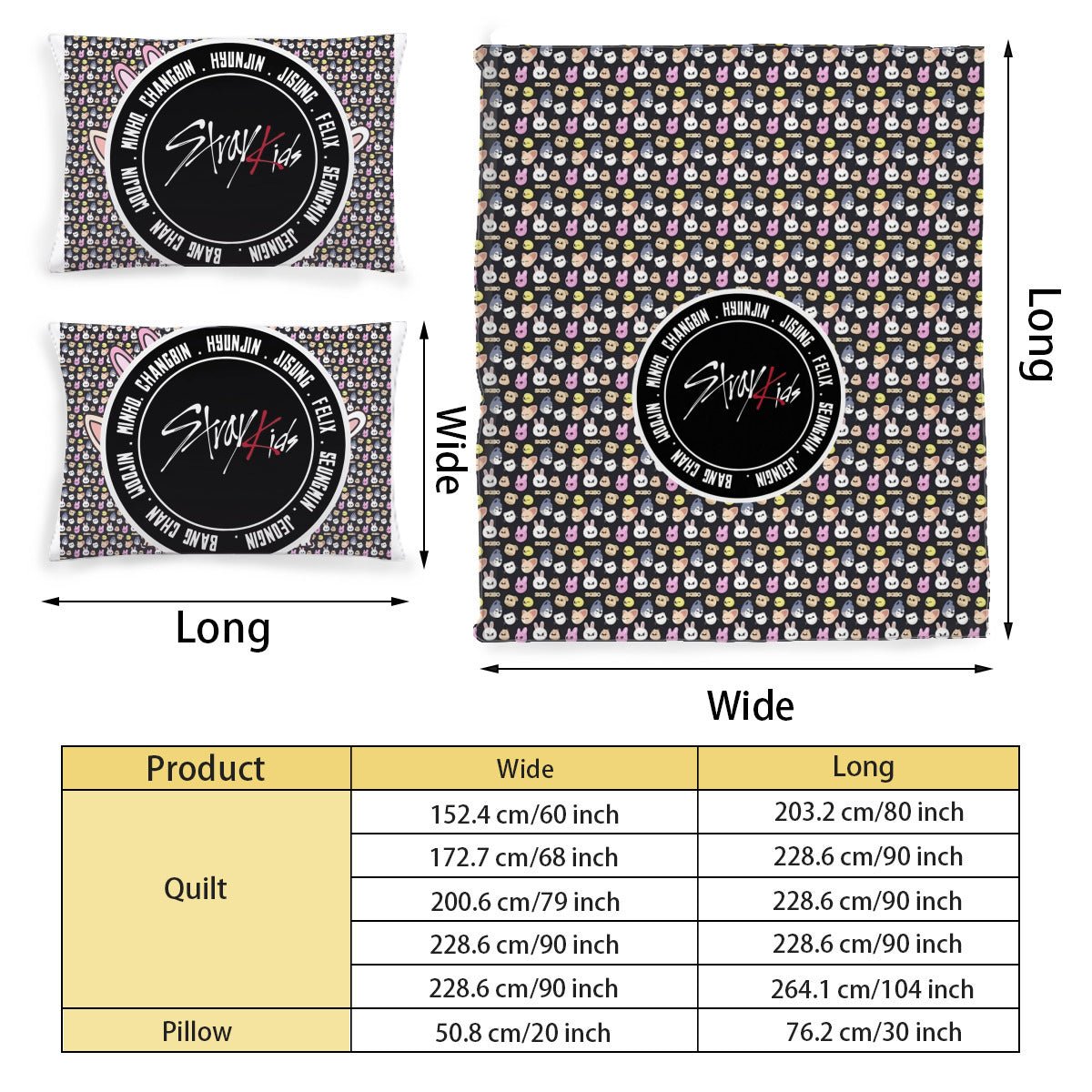 Stray Kids Skzoo Quilt Cover Three - Piece Set - Quilt cover and 2 Pillowcases - bedroom decor! Comforter cover / duvet and pillow set - Beyond The Shoppe