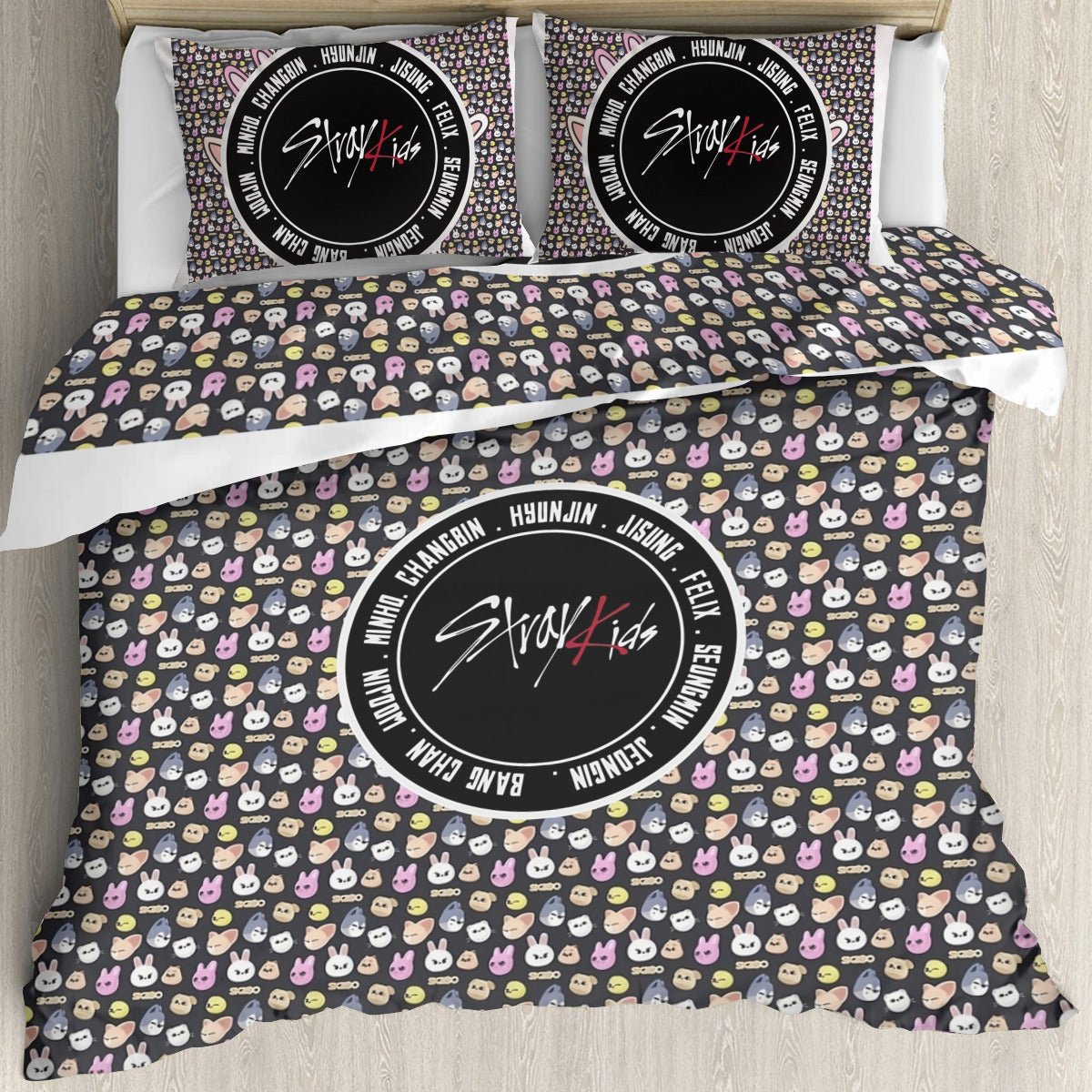 Stray Kids Skzoo Quilt Cover Three - Piece Set - Quilt cover and 2 Pillowcases - bedroom decor! Comforter cover / duvet and pillow set - Beyond The Shoppe