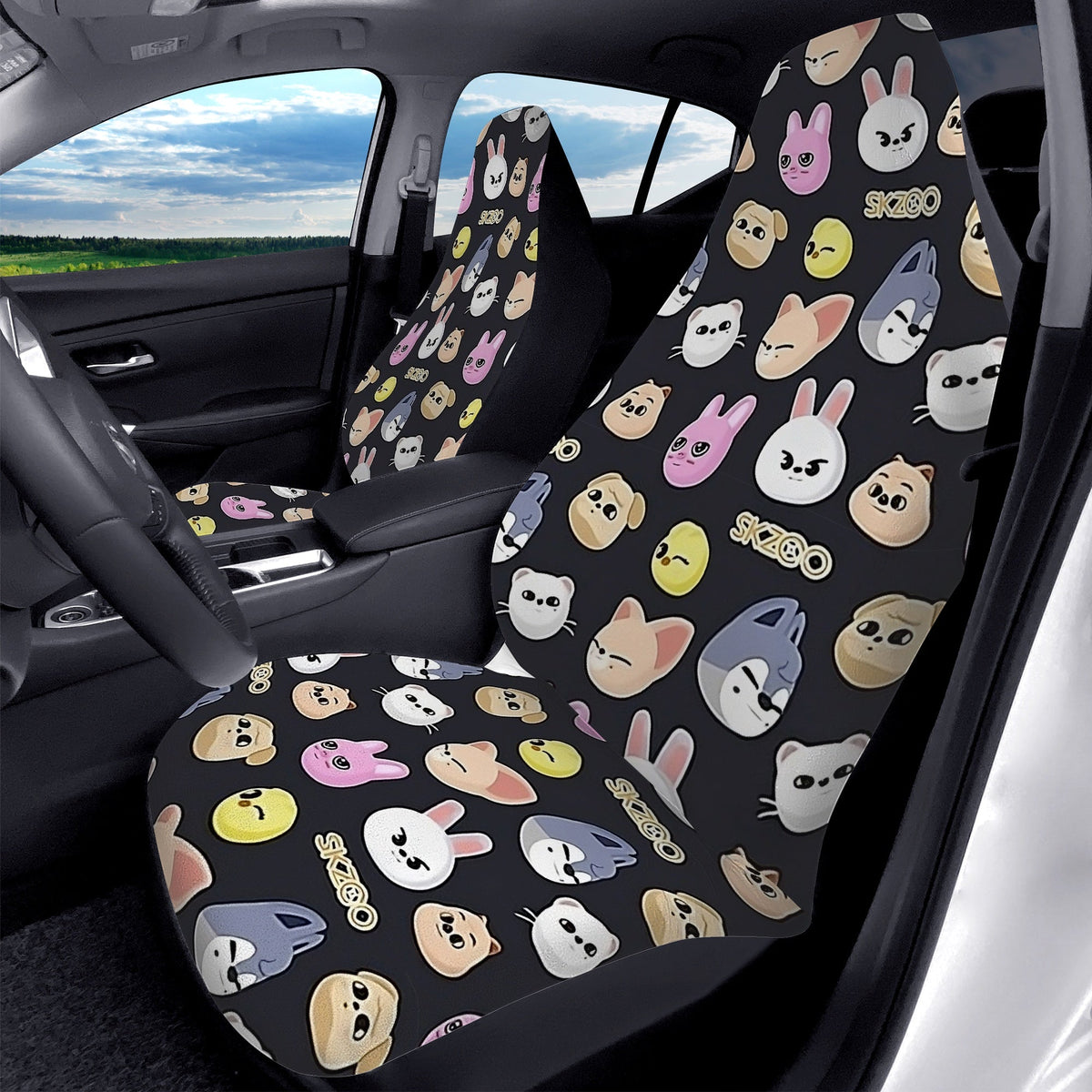 Stray Kids SKZOO - Set of 2 Microfiber Car seat covers - SKZOO pattern car seat covers - STAY car accessories - Stray Kids car - kpop fan - Beyond The Shoppe