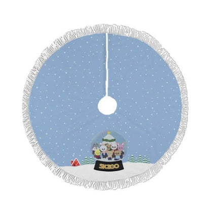 Stray Kids Skzoo Snow Globe Light Blue Holiday Tree Skirt – Plush Christmas Tree Skirt - Soft, Cozy & Festive Decor - Beyond The Shoppe