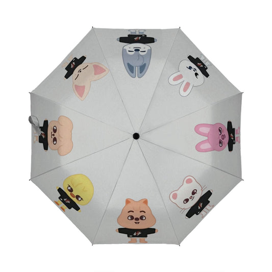 Stray Kids SKZOO Umbrella in White - Automatic opening umbrella - Straykids rainy weather, protection from weather - Beyond The Shoppe