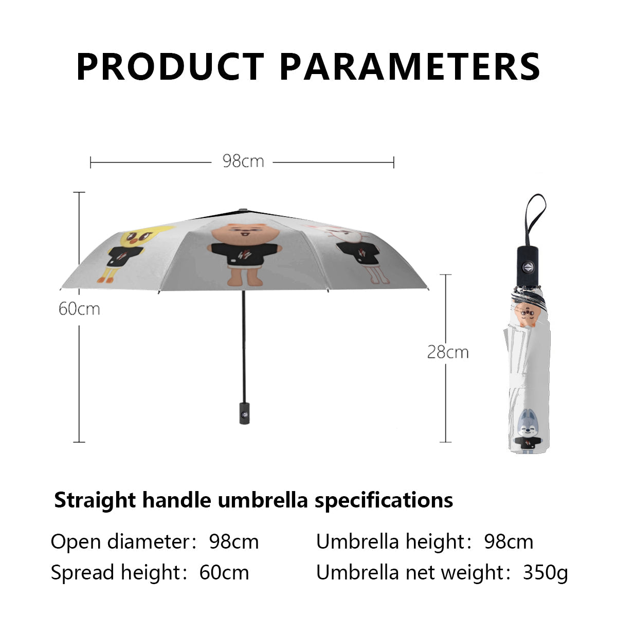 Stray Kids SKZOO Umbrella in White - Automatic opening umbrella - Straykids rainy weather, protection from weather - Beyond The Shoppe