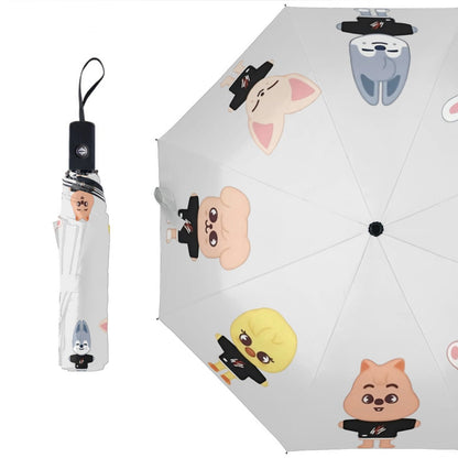 Stray Kids SKZOO Umbrella in White - Automatic opening umbrella - Straykids rainy weather, protection from weather - Beyond The Shoppe