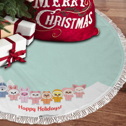 Stray Kids Skzoo Village Happy Holidays Holiday Tree Skirt – Plush Christmas Tree Skirt - Soft, Cozy & Festive Decor - Beyond The Shoppe