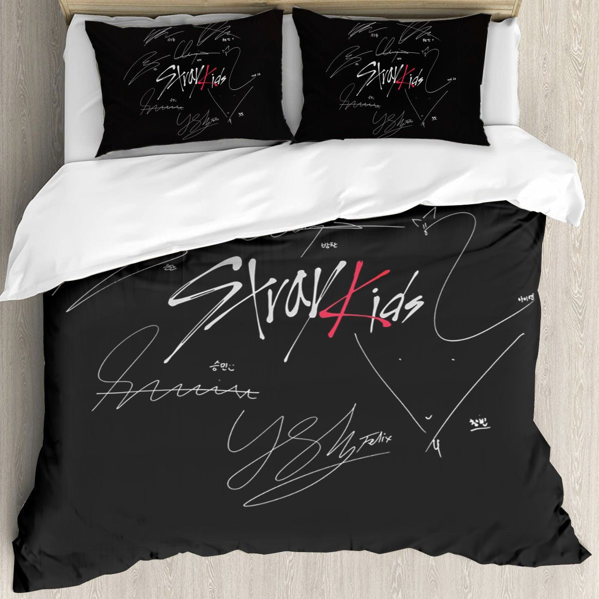 Stray Kids Themed Logo & Signatures Bedding - 3 piece set! Duvet set with 2 pillow cases! - Beyond The Shoppe