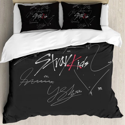 Stray Kids Themed Logo & Signatures Bedding - 3 piece set! Duvet set with 2 pillow cases! - Beyond The Shoppe