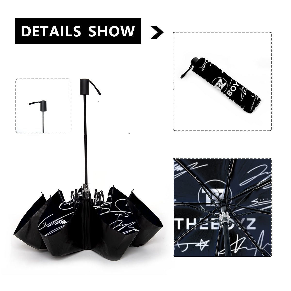 The Boyz Automatic opening umbrella featuring their Logo and Signatures - Kpop for rainy weather andprotection from weatherXT - Beyond The Shoppe