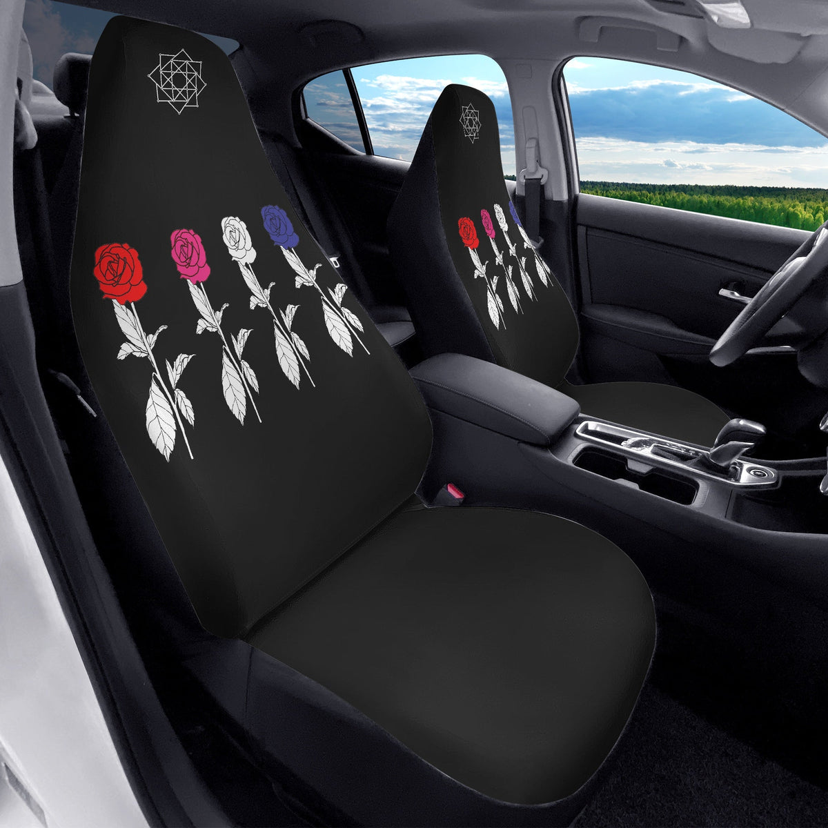 The Rose Car Seat Microfiber Covers - Set of 2 - 4 Roses - Car seat covers - Black Rose - Option 2 - Beyond The Shoppe