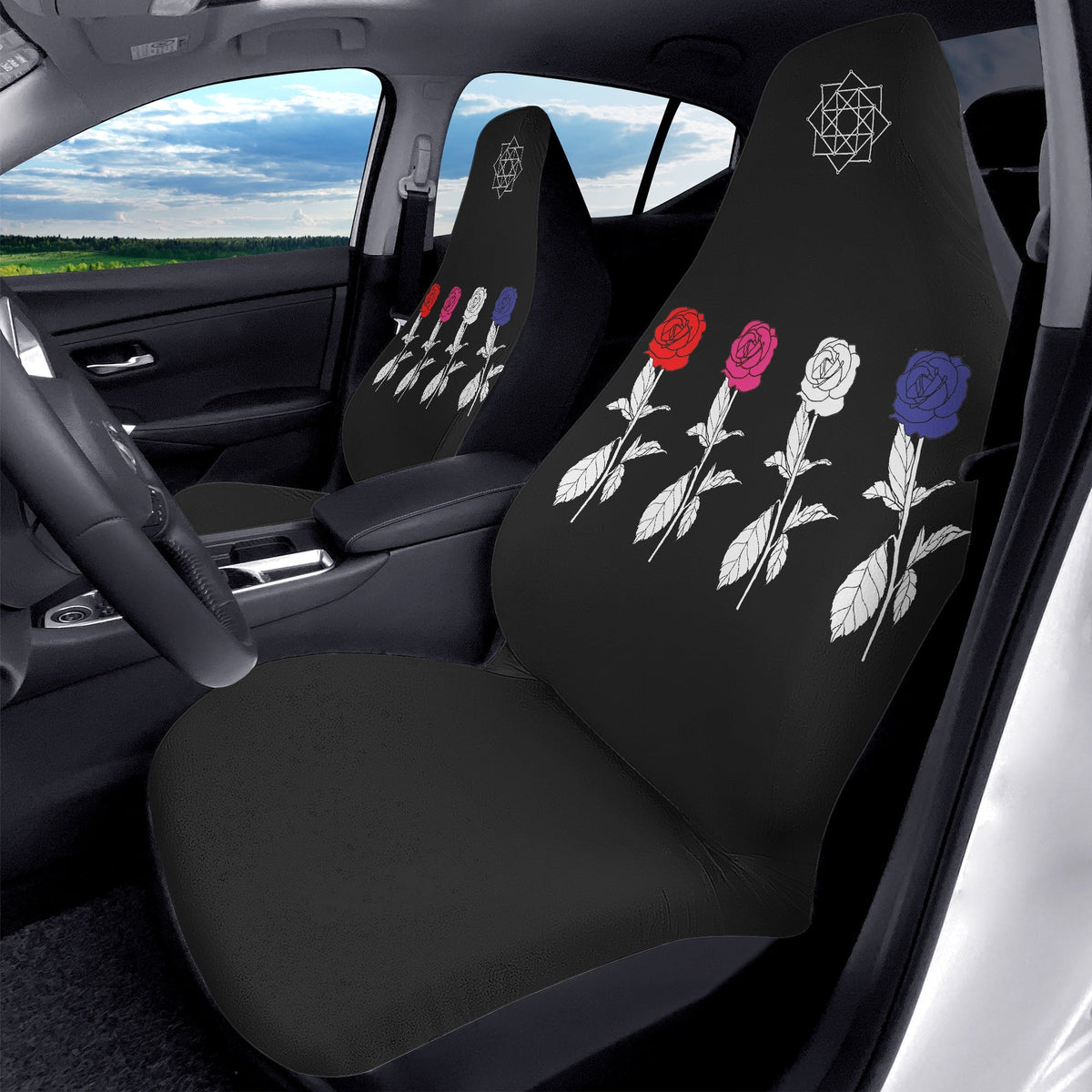 The Rose Car Seat Microfiber Covers - Set of 2 - 4 Roses - Car seat covers - Black Rose - Option 2 - Beyond The Shoppe