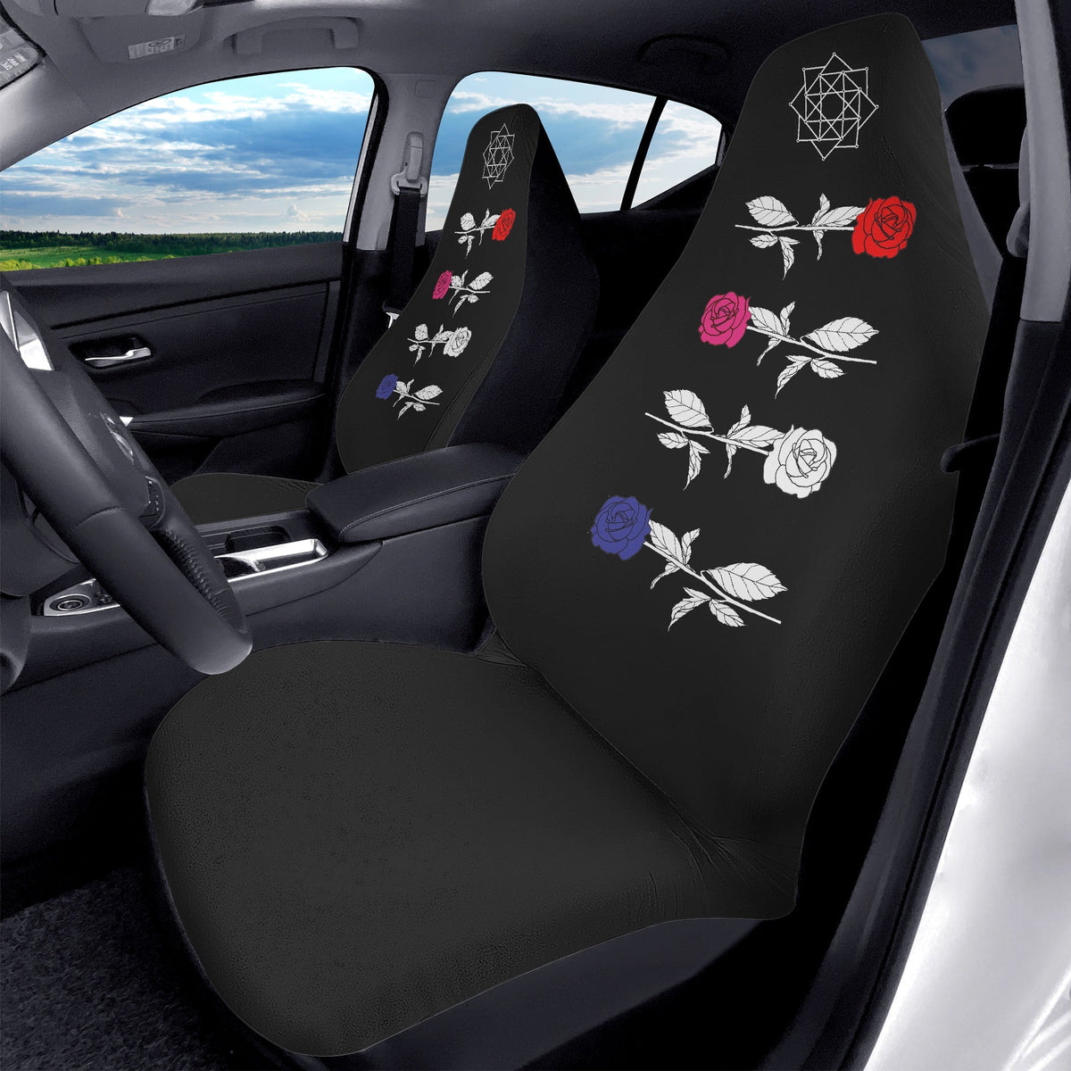 The Rose Car Seat Microfiber Covers - Set of 2 - 4 Roses - Car seat covers - Black Rose - Option 2 - Beyond The Shoppe