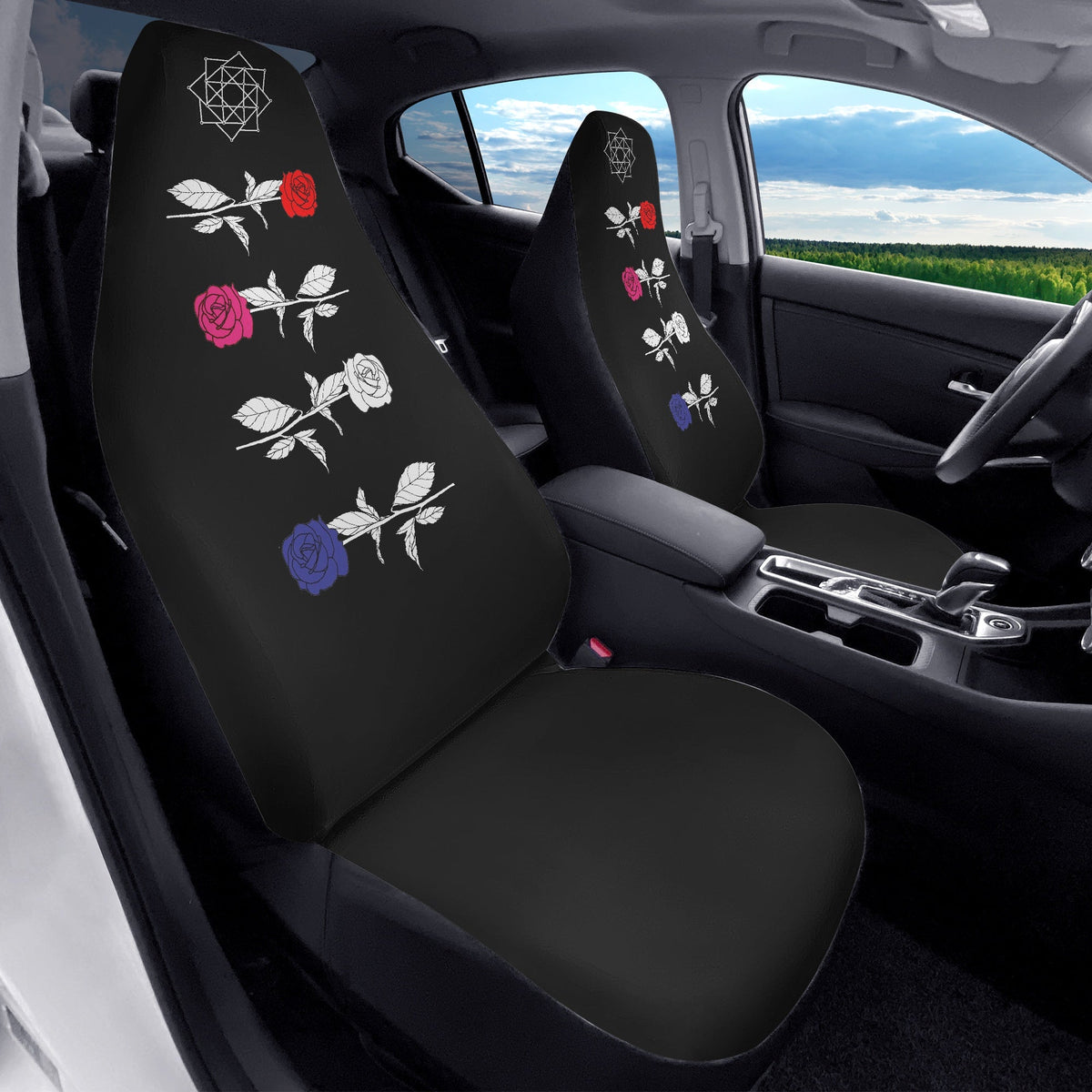 The Rose Car Seat Microfiber Covers - Set of 2 - 4 Roses - Car seat covers - Black Rose - Option 2 - Beyond The Shoppe
