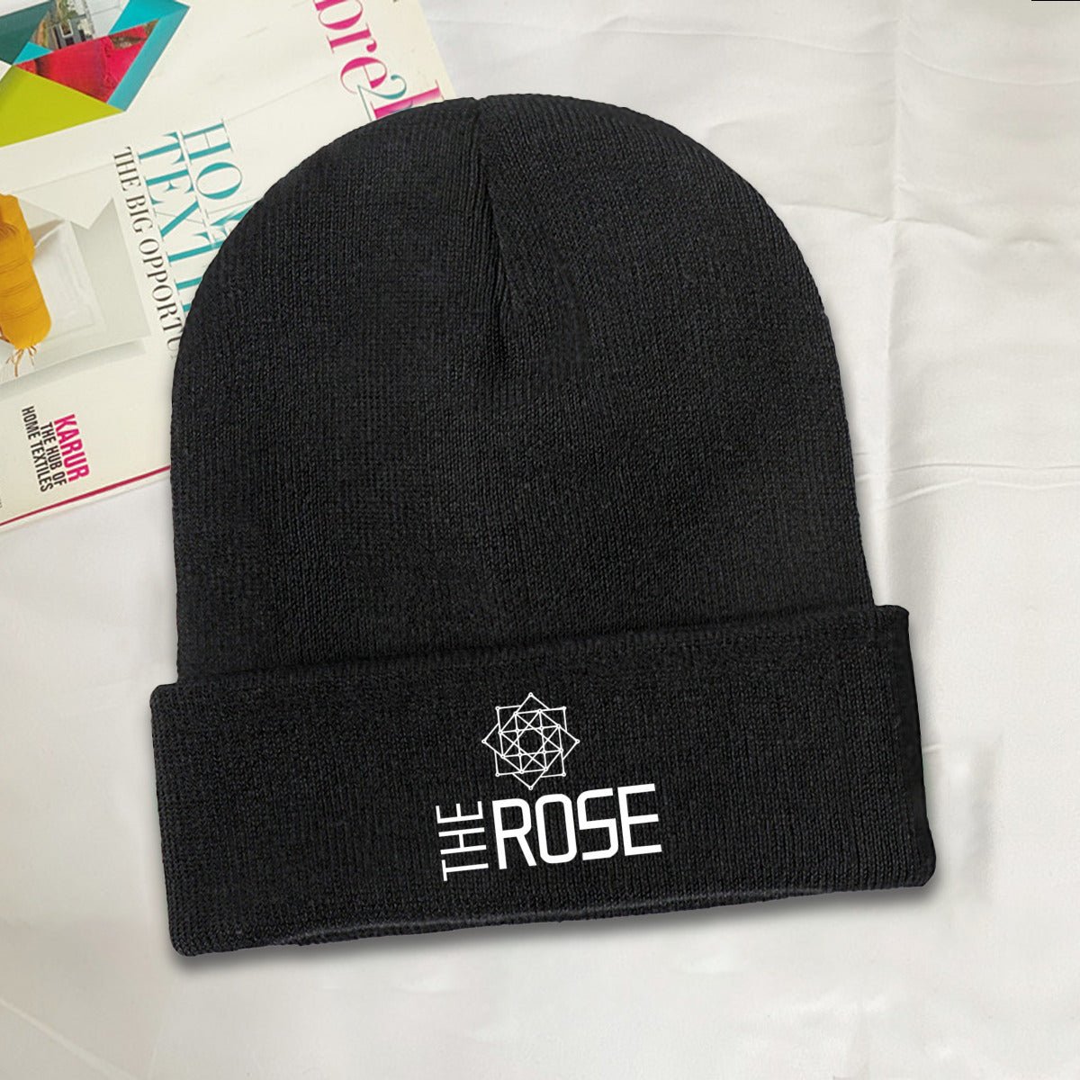 The Rose with Logo Beanie for Adults – Cozy Polyester Knit Hat - Stylish, Comfortable & Trendy Hat - Beyond The Shoppe