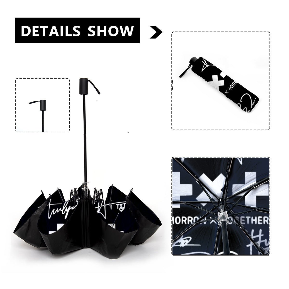 TXT Automatic opening umbrella featuring their Logo and Signatures - Kpop for rainy weather andprotection from weatherXT - Beyond The Shoppe